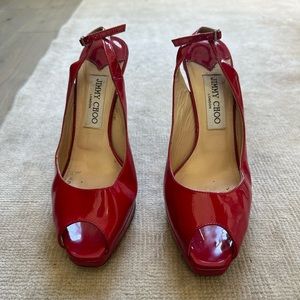 Jimmy Choo Red 37 Patent Leather Slingback Sandals